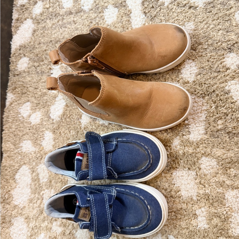 Kids Tan Casual Boots & Casual Blue Slip On Shoes